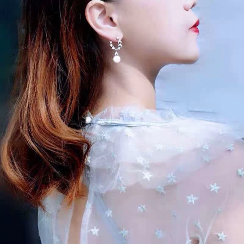 APM Monaco Silver Leaf Pearl Earrings